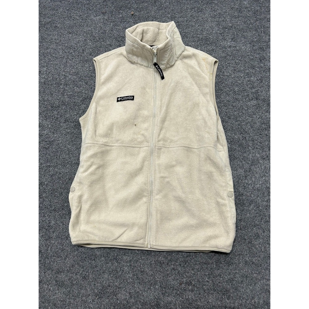 Columbia Vest Womens Size L Cream Fleece Full Zip Mock Neck Sleeveless Outdoor